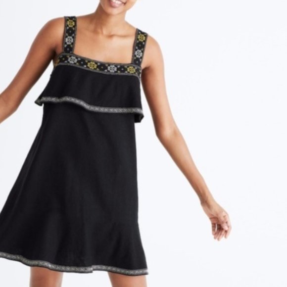 Madewell Black Embroidered Linen Tier Dress Size Extra Small - Picture 2 of 10